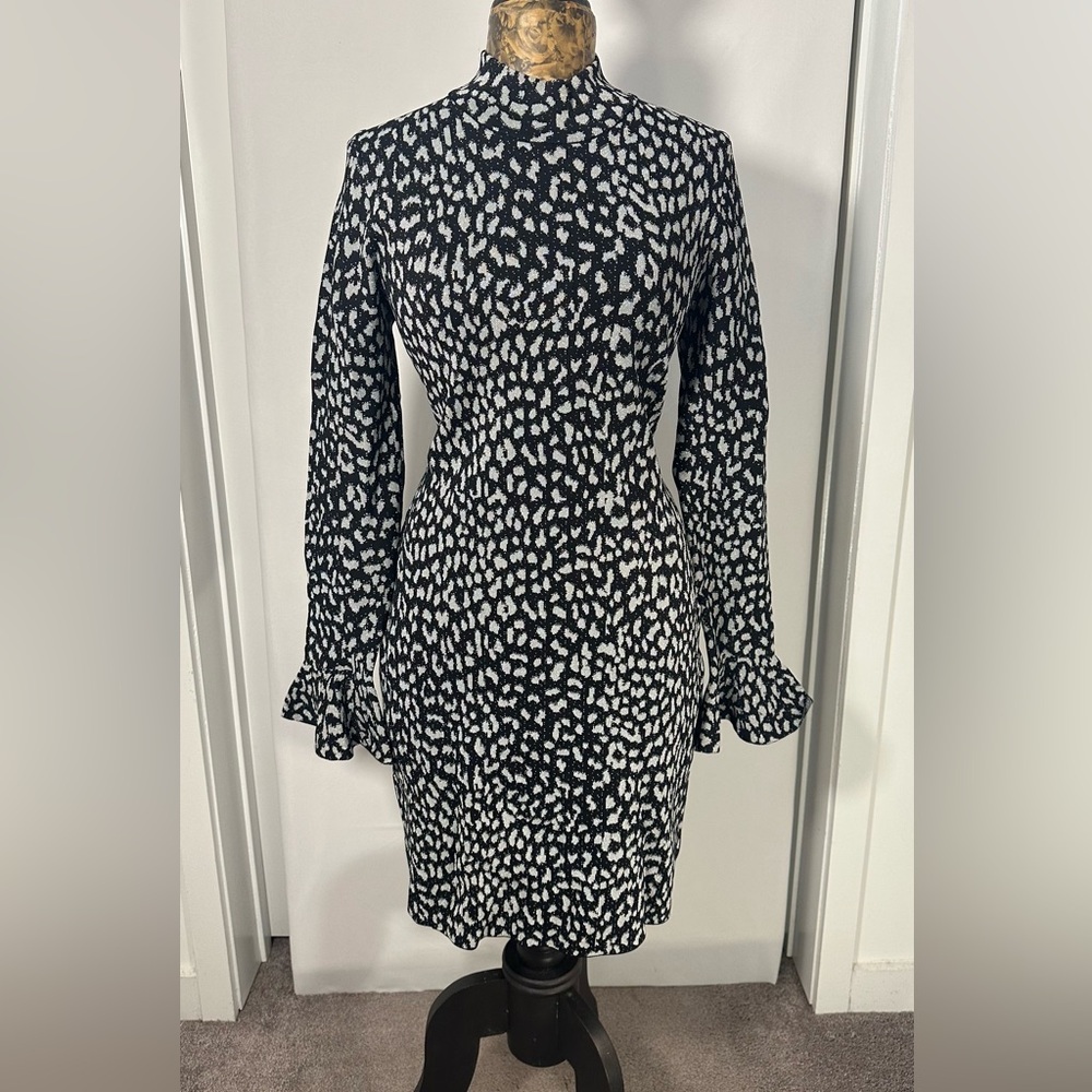 Michael Kors metallic cheetah-print bell-sleeve bodycon dress